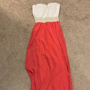Coral strapless maxi dress